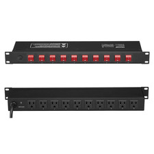 1U Rack Mount PDU, 10 Outlet Power Strip, Surge  Overload Protection, 15A