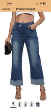 Women  s Medium Genleck Wide Leg Cropped Jeans Crossover Waist Stretchy Boyfriend