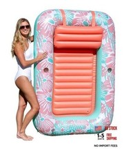 Aqua Inflatable Tanning Pool Lounger, Premium Pink Flower Coral - 71" x 48