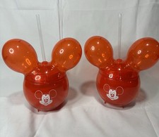 Disney Parks Mickey Wares Red Balloon Sipper Cups With Straw New Brand New x2 