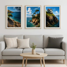 Seascape Landscape Art Prints Set of 3 | Ocean House Posters for Home Decor