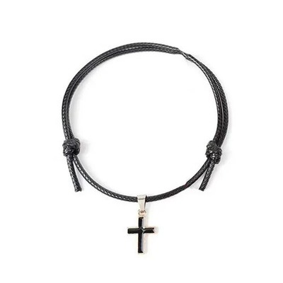 Black Cross Charm Bracelet   Handmade Gift for Her | Adjustable Cord Bracelet UK