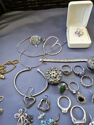Vintage Sterling Silber & Modeschmuck Konvolut 4 Schrott oder Gebrauchsspuren 184g mit Steinen - Bild 10 von 18