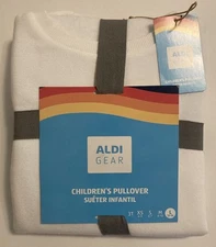 Aldi Gear 2025 Children’s Pullover Sweatshirt  Size Large White Color Sleeves