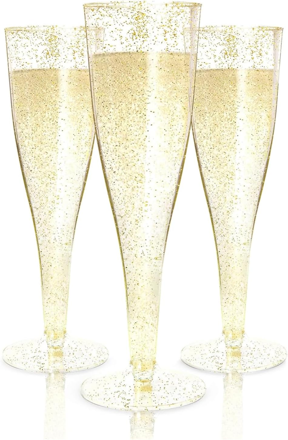 100 Gold Plastic Champagne Flutes – 4.5 Oz Disposable Toast Glasses