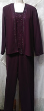 R M RICHARDS Size 10 Three 3 Piece Dressy Pant Set SEQUINS Formal Plum Purple