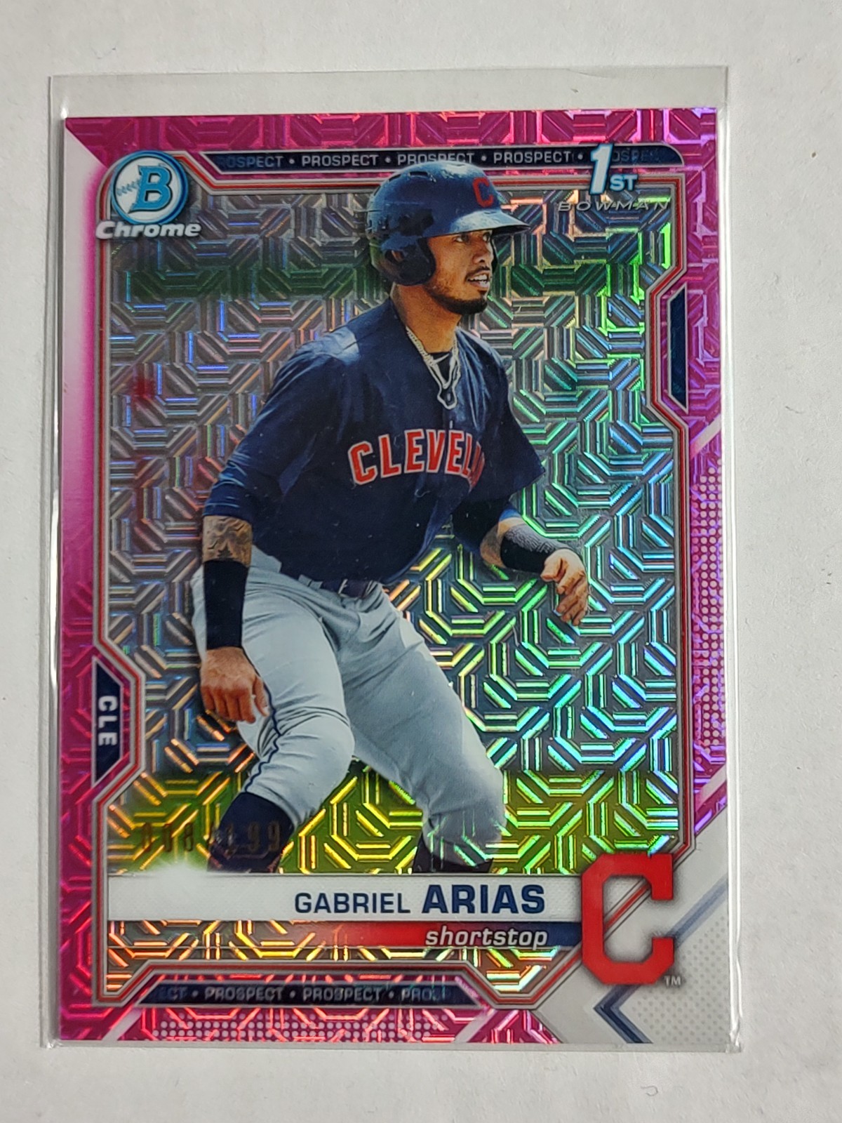 2021 Bowman 1st Chrome Pink MOJO Refractor #/199 GABRIEL ARIAS #BCP-89 INDIANS