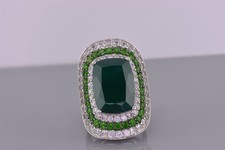 Sterling Silver 33mm Green  White Cubic Zirconia Statement Band Ring 925 Sz: 6