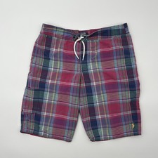 Polo Ralph Lauren Boys XL 18-20 Swim Trunks Plaid Madras Mesh Lined Pony