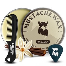 Mustache Wax Kit with Comb - 2 Oz, Vanilla - Strong Hold Mustache Grooming Ki...