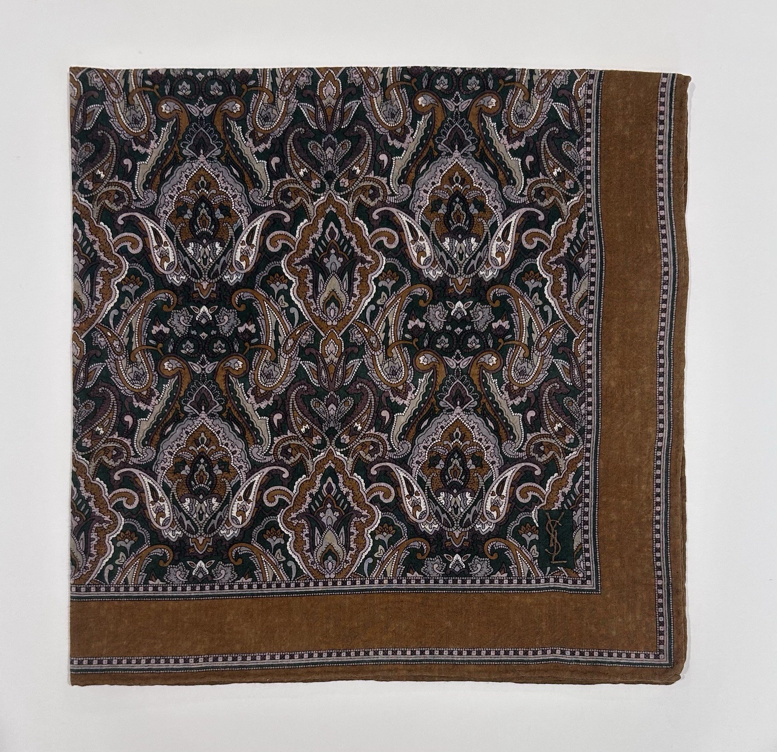 MEN’S Handkerchief YSL Brown Paisley Woven Fabric Cotton Pocket Suit SQUARE 20” thumbnail 3