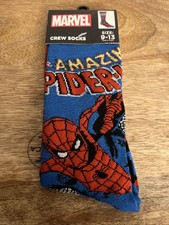 Marvel Amazing Spider Man 1 Pair Crew Socks Size 9-13 Unisex New W/Tags 