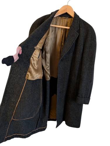 Saxon Hawk Styled by Huntsman Prince Of Wales Tweed Balmacaan Coat Size 40R - Picture 6 of 8