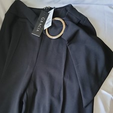 Gracia Women's Black Solid Pant's Size S Ring Accent Zip Closure P24203
