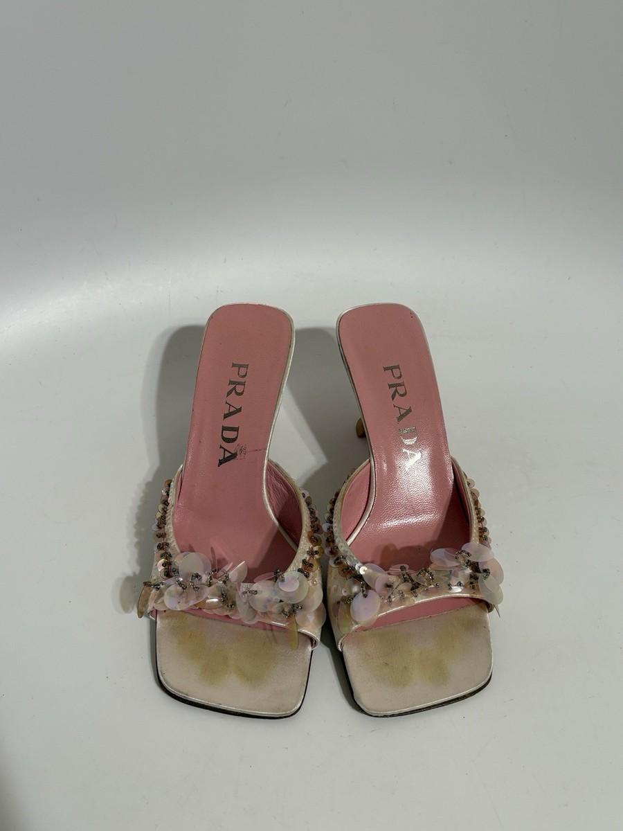 Vtg Prada White Silk Satin Sandal Heels 34.5 | eBay