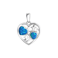 AnhäNger KettenanhäNger 925 Sterling Silber Rhodiniert Herz Synth. Opal Blau V