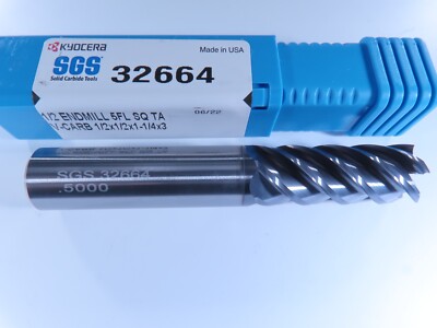 NEW KYOCERA SGS 32664 V-CARB SOLID CARBIDE 1/2'' END MILL 5 FLUTE MILLING TOOL