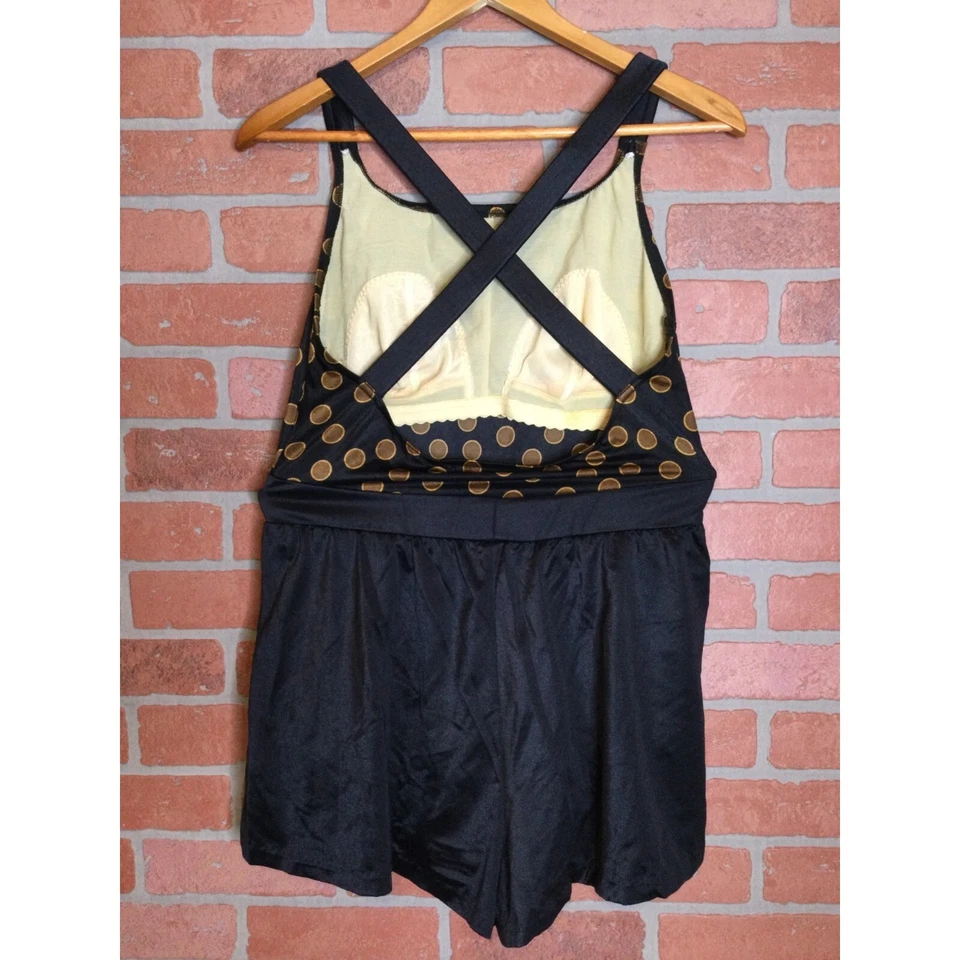 Vintage Maxine of Hollywood Polka Dot Swimsuit One-Piece Black Size 14 Goth Glam - Image 4 of 4