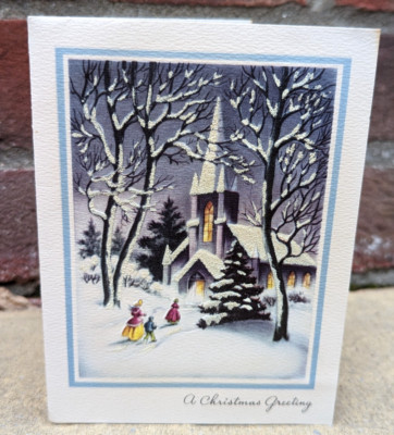 Vintage gebrauchte 1940er Equisite Reifrock Kirche Heiligabend Grußkarte (EB10322)