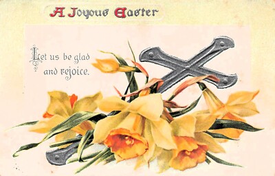 Tucks Easter Card Cross Botanical Flower Yellow Daffodils Vtg Postcard D40