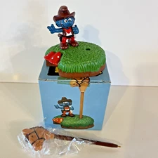 VTG Smurf Pen Desk Set Cowboy and Horse Vintage 1982 Schleich NEW Rare Open Box