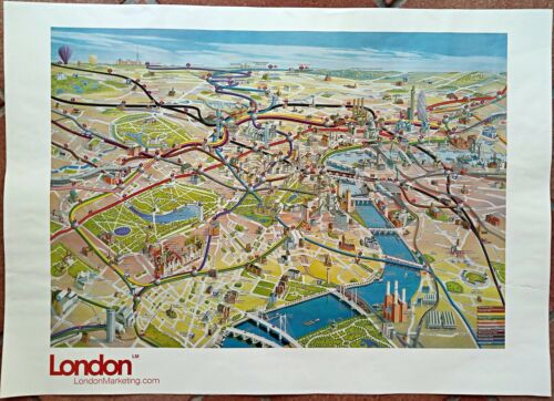 Very Rare 2003 London Olympic, Venues Pictorial Map, Poster, Underground Railway - Afbeelding 1 van 12