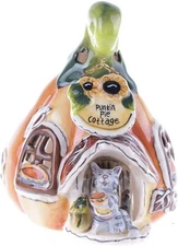 Pumpkin Pie Cottage w/ Cat 99544 Tealight Candle House 6.25" H Blue Sky 