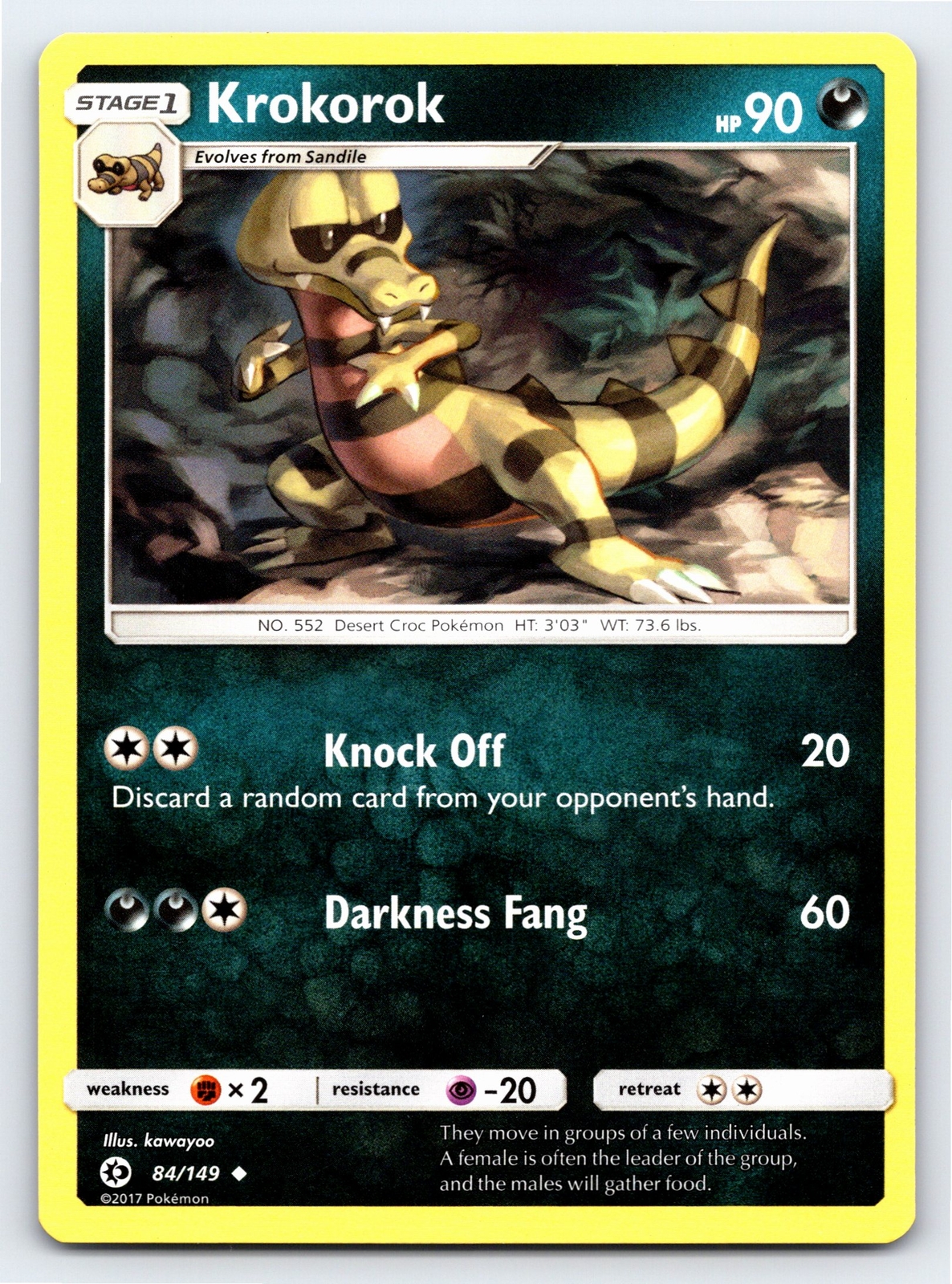 Krokorok 84/149 Uncommon Sun & Moon Base Set Pokemon Card - NM
