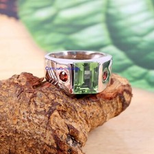 Natural Green Amethyst  Garnet Gemstones 925 Sterling Silver Ring For Men's 4