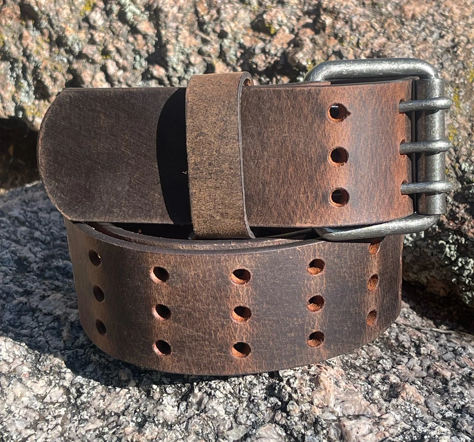 Cinturón de cuero de búfalo de grano completo marrón Crazy Horse de 1,75" de ancho para hombre - HECHO EN EE. UU. Foto 3 de 4