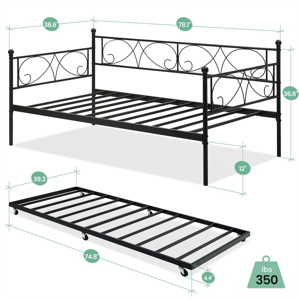 New Black Metal Platform Sofa Bed Frame with Heavy Castor Metal Slats
