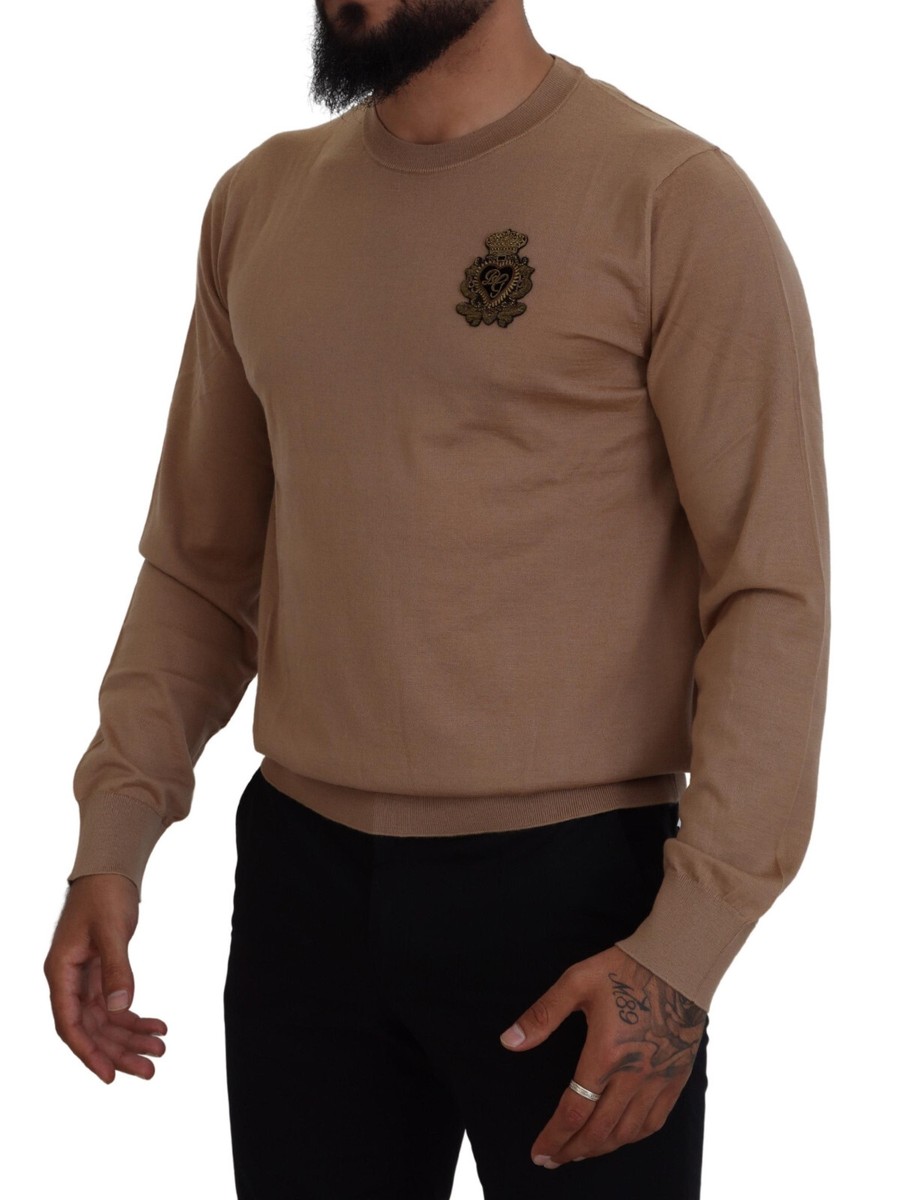 DOLCE & GABBANA Sweater Beige Cashmere Crown Logo Pullover IT54