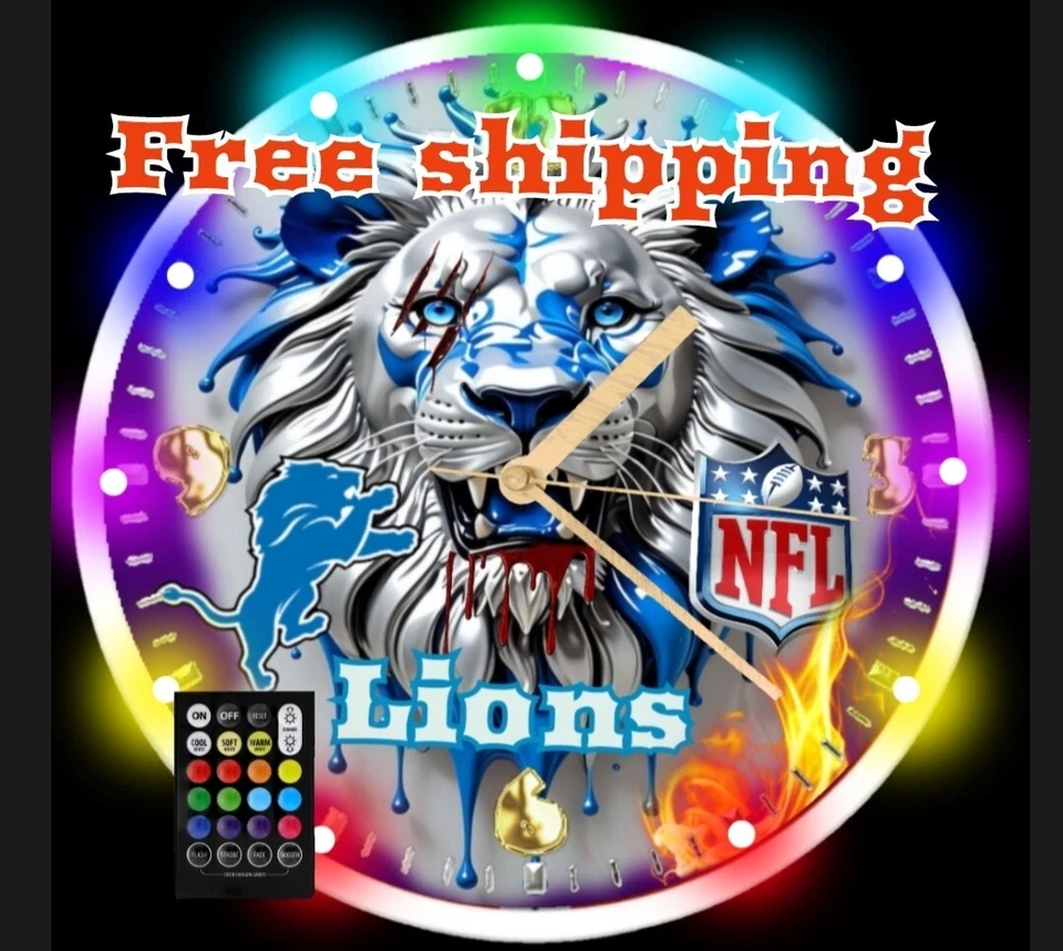 Detroit Lions RGB Led Clock - Image 2 of 4
