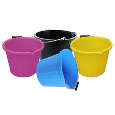 2 x 14L/3 Gallon Plastic Builder's Bucket with Metal Handle Water/Feed Storage