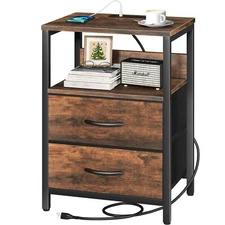Yoobure Nightstand with Charging Station Small Night Stand with Fabric Drawer...