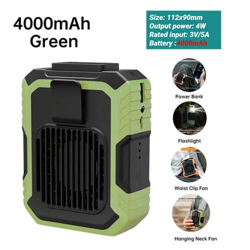 2024 Portable Waist Clip Fan Hanging Cooling Fan USB Rechargeable Power Bank Fan - Picture 3 of 14