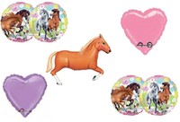 Girl's Horse Pony Tan Charming Farm Barn Pink Purple 5 Party Mylar Balloons Set Girl's Horse Pony Tan Charming Farm Barn Pink Purple 5 Party Mylar Balloons Set