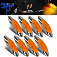8x 16 LED Amber Side Marker Light for truck trailer Chrome Bezel 6.5 inch