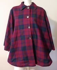 Vintage Red Green Plaid Cape Reversible Khaki Canvas OS S M L XL