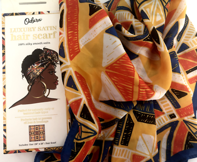 NIB ODARA Geometric HAIR SCARF Blue Orange 26