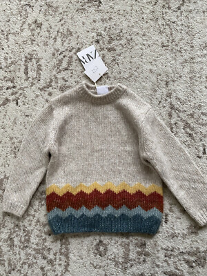 NEW ZARA BOYS ECRU BEIGE ZIGZAG MULTICOLOR BLOCK