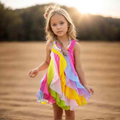 Girls Summer Dresses Rainbow Striped Dress for Girls Kids Dresses Casual  Clothes | eBay