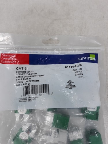 Leviton 61110-BV6 Extreme Cat 6 vert jack (pack de 25) inserts jacks - Photo 2/5