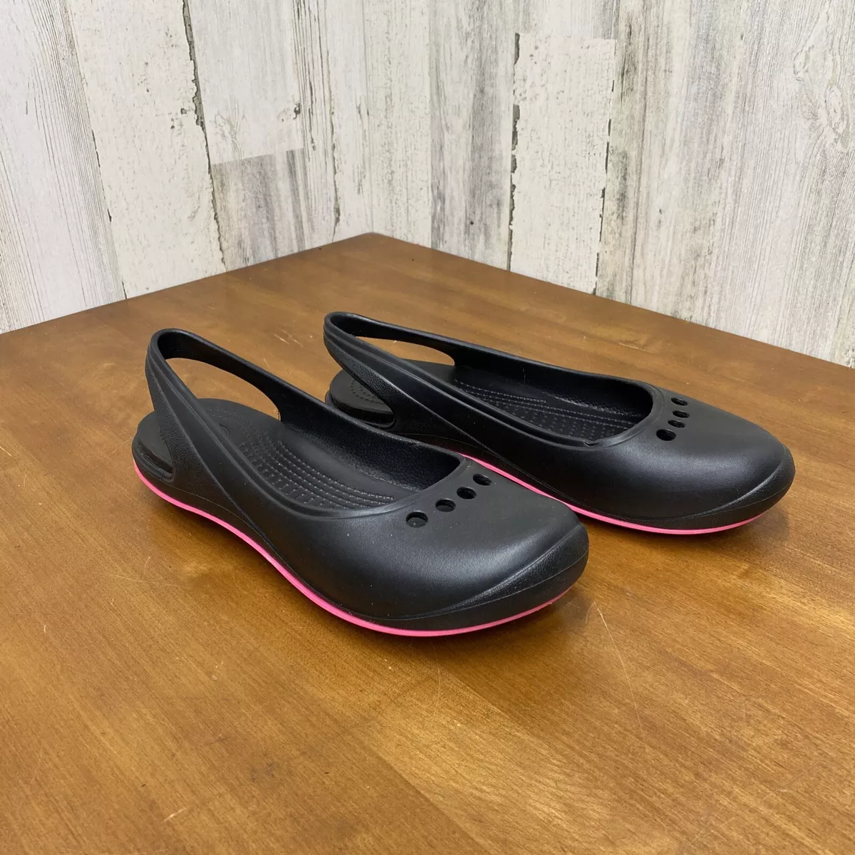 Crocs Tone Women s Skylar Flat Mary Jane Slingbacks Black Pink Size 10
