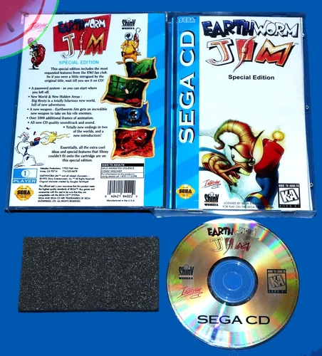 TESTED Authentic SEGA CD Game EARTHWORM JIM Completed with added Case and Manual