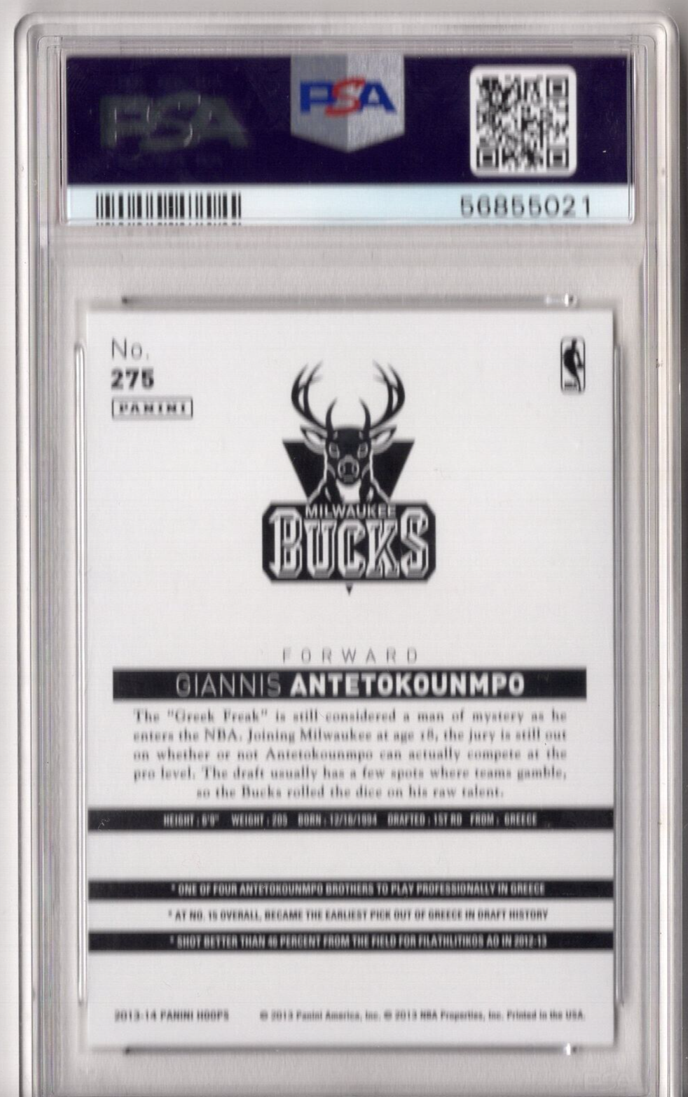 201314 Panini Hoops Giannis Antetokounmpo Rookie 275 Milwaukee Bucks
