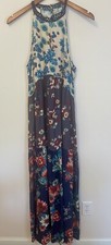 Living Doll Maxi Dress Boho Tiered Multi Florals Crochet Trim L Flowy