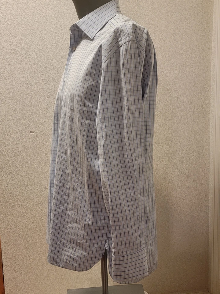 Lorenzini 男式衬衫尺寸 16/41 蓝色条纹 100% 棉意大利制造纽扣 — 第 3/4 张图片