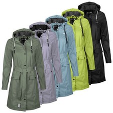 Khujo Damen Regen Mantel Jacke Parka Trenchcoat Kapuze 2-Wege-Reißverschluss