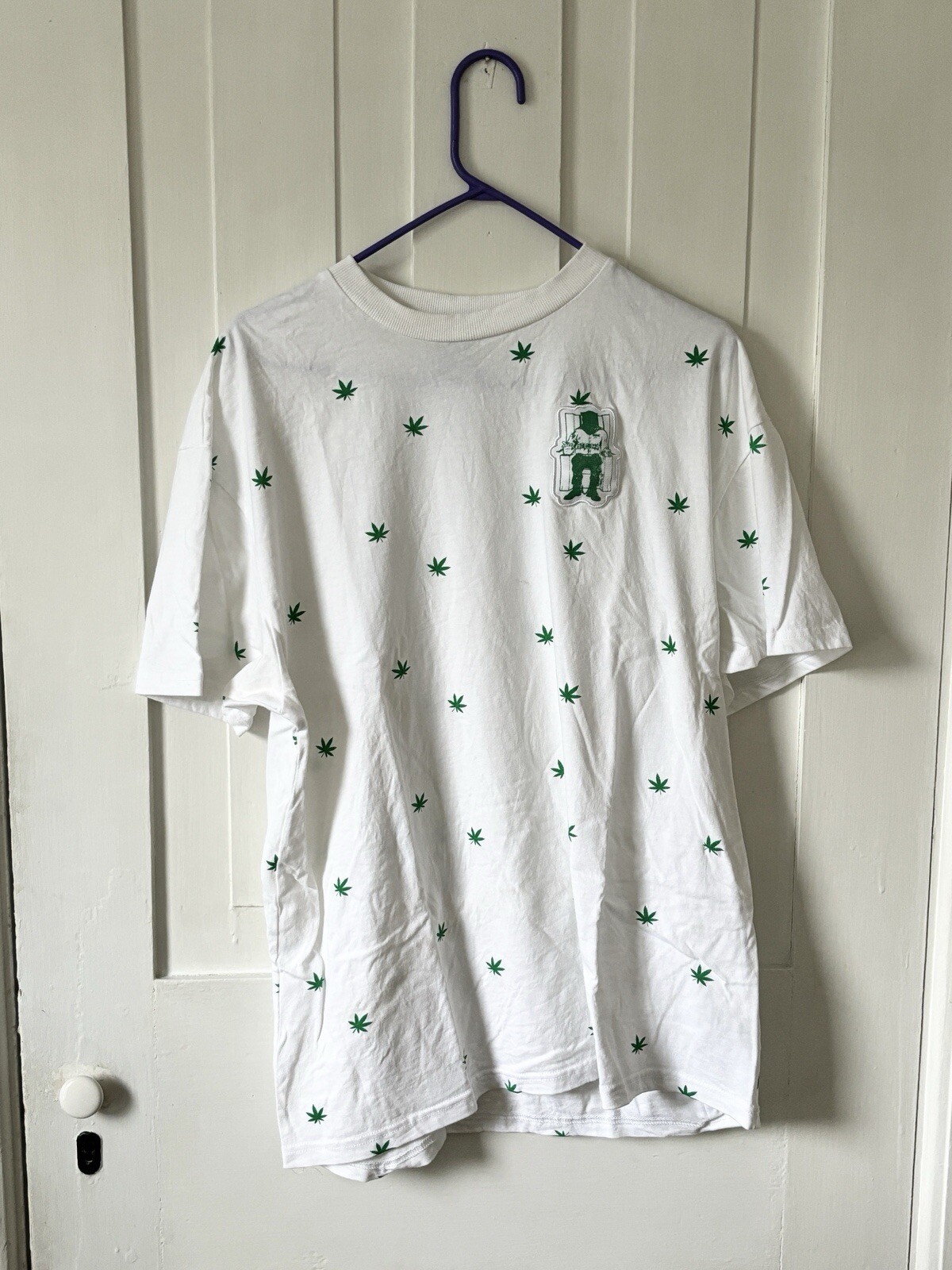 FILA DEATH ROW RECORDS rara maglietta uomo fuori produzione bianca e verde foglia di marijuana grafica XL